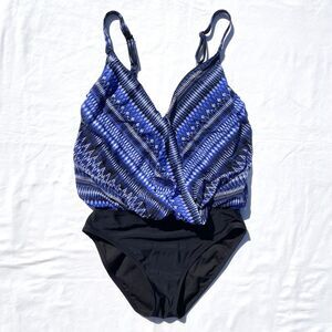 Profile By Gottex One Piece Swimsuit Loose Fit Womens 10 Blue Black